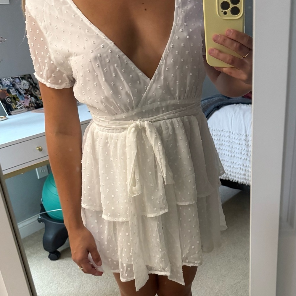 Lucy in the Sky White Mini Sundress with Flutter Sleeves